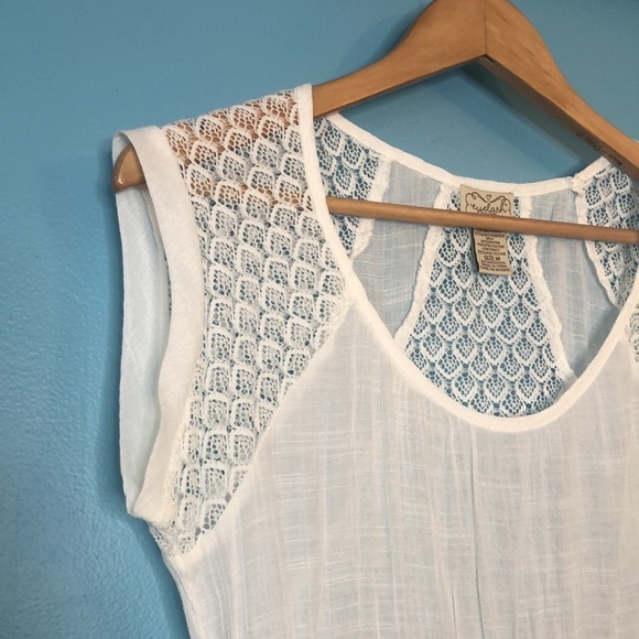 EYELASH COUTURE White Short Sleeve Sheer Bohemian Lace Top Size M - Picture 5 of 11